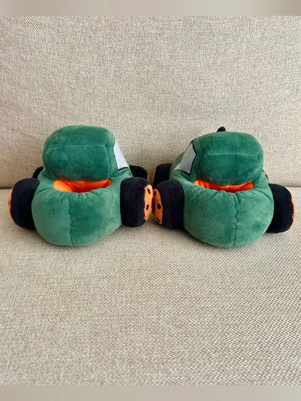 Wonder Nation Size 9/10 Toddler Green Farm Tractor Plush Slippers GUC